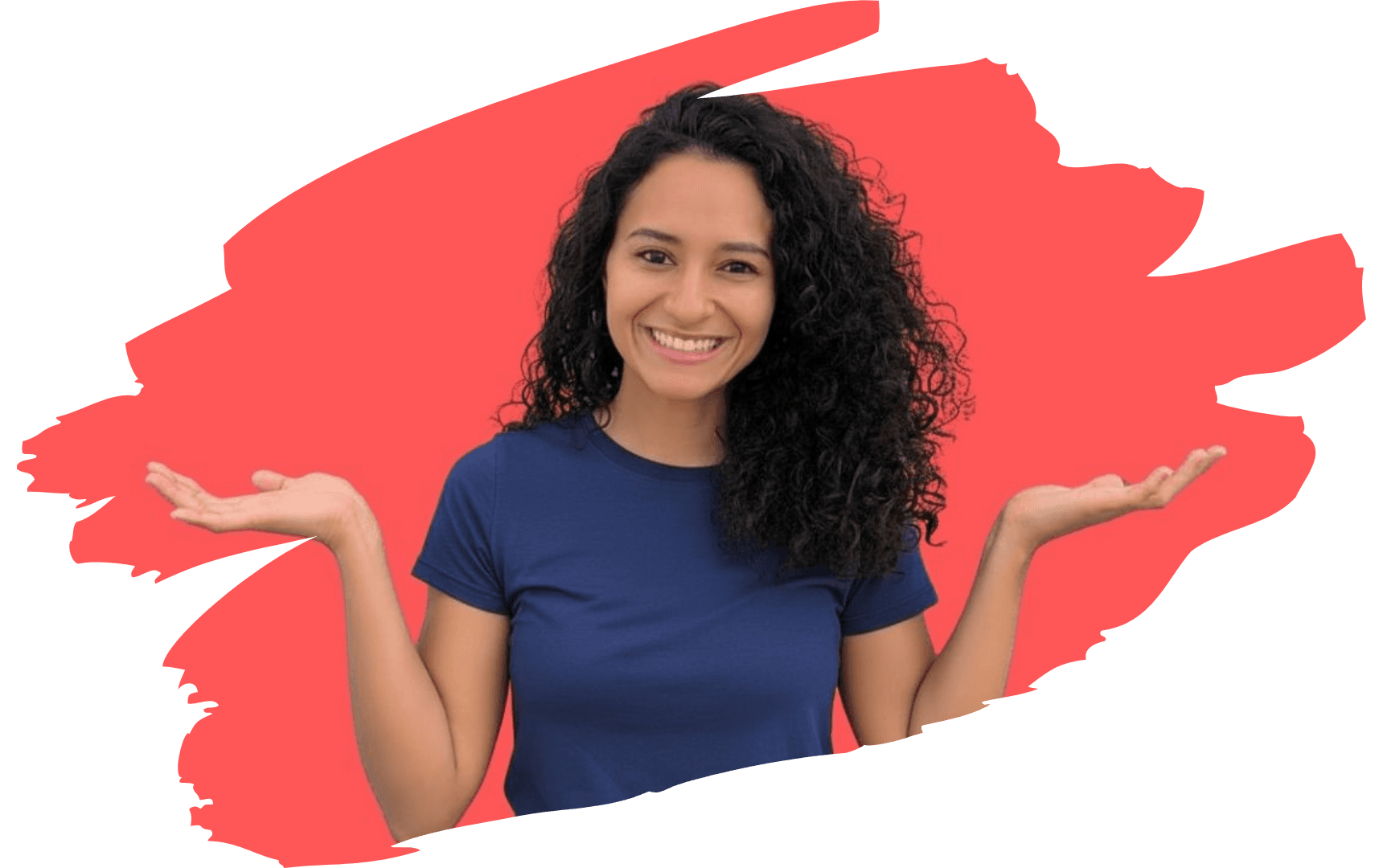 Paula smiling with a coral backdrop
